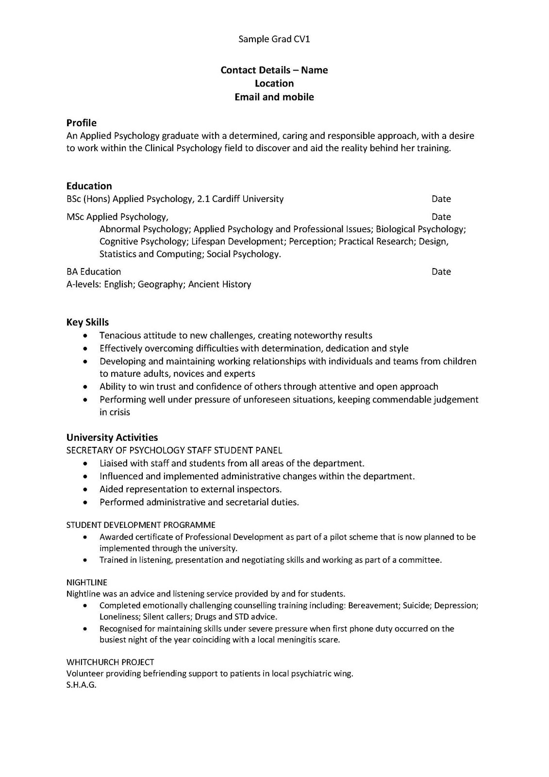 Professional resume education field